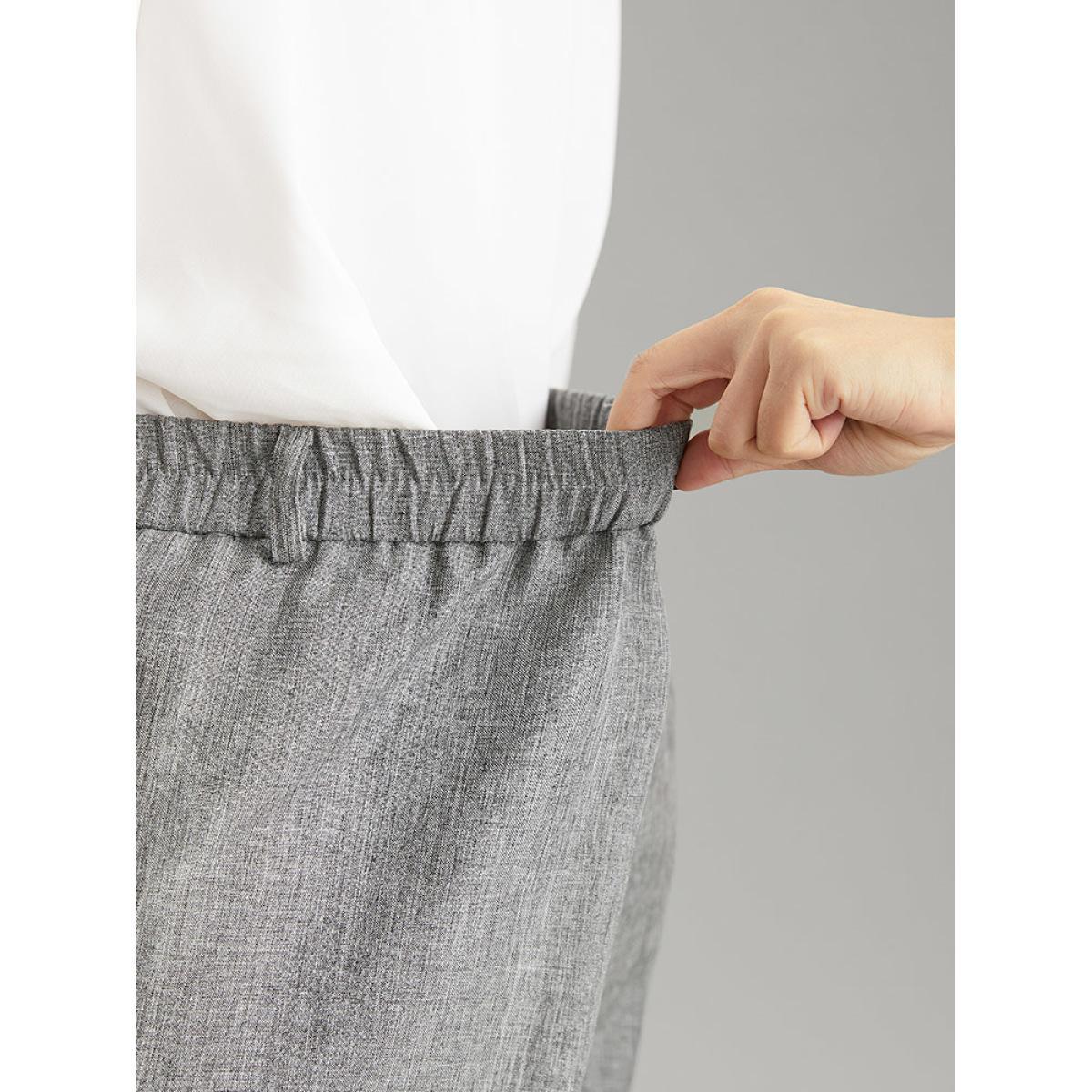 Plus Size Heather Flap Detail Elastic Waist Wide Leg Pants Women DarkGray Office Wide Leg High Rise Work Pants BloomChic 26/4X Product Image
