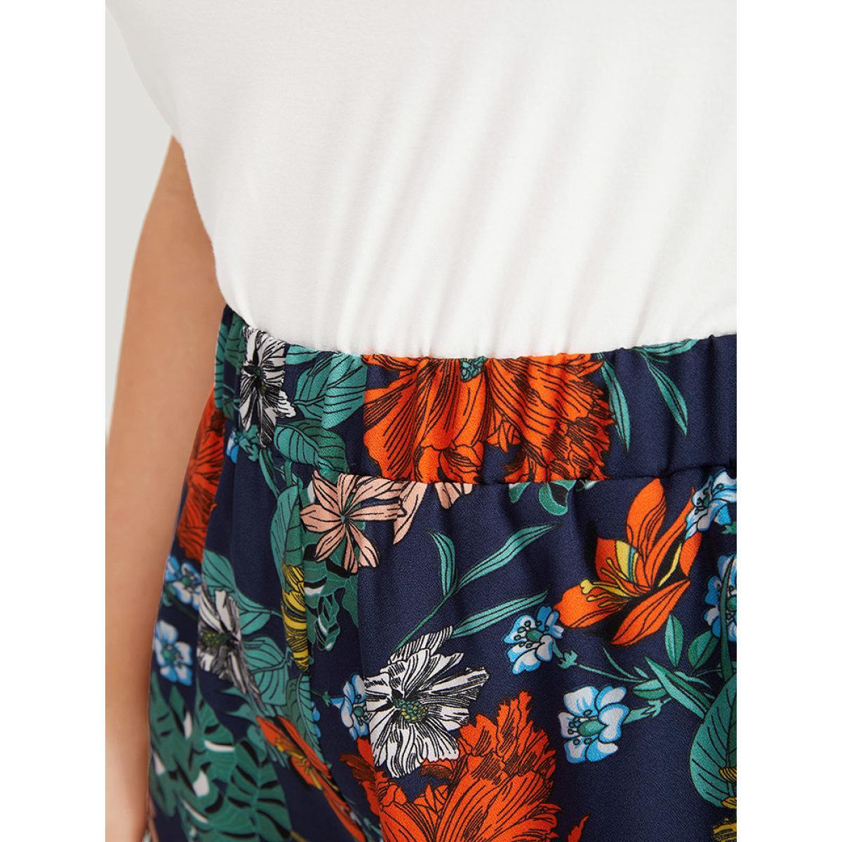 Plus Size Floral Print Drawstring Elastic Waist Pocket Pants Women Multicolor Elegant High Rise Dailywear Pants BloomChic 18-20/2X Product Image