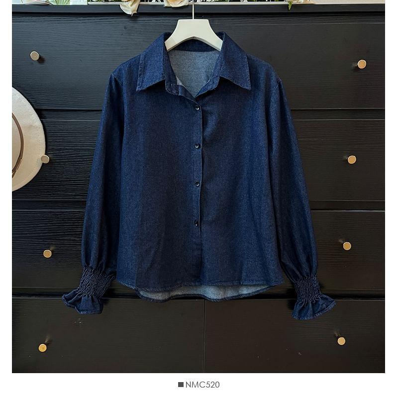 Set: Bow-Print Knit Vest + Denim Shirt Product Image