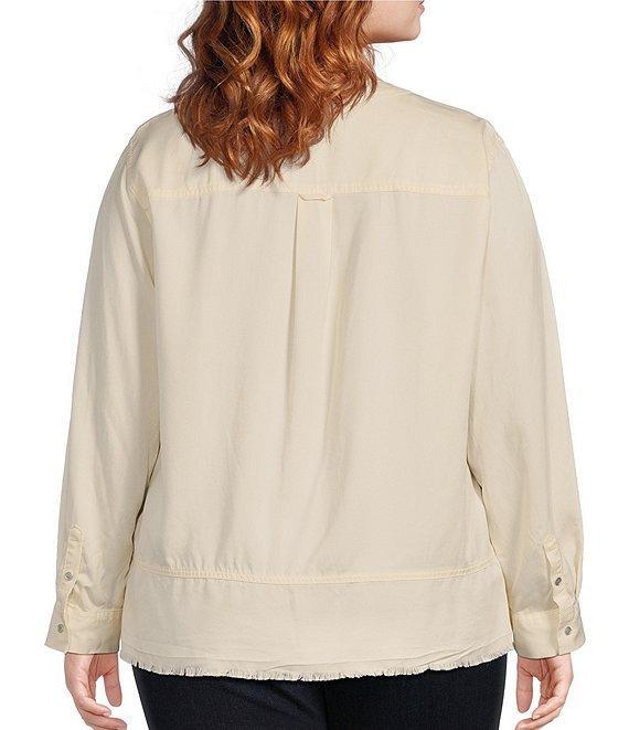 Westbound Plus Size Woven 3/4 Roll-Tab Sleeve Henley Top Product Image