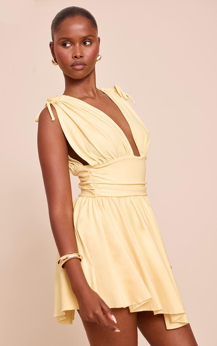 Lemon Jersey Plunge Neck Shift Dress Product Image