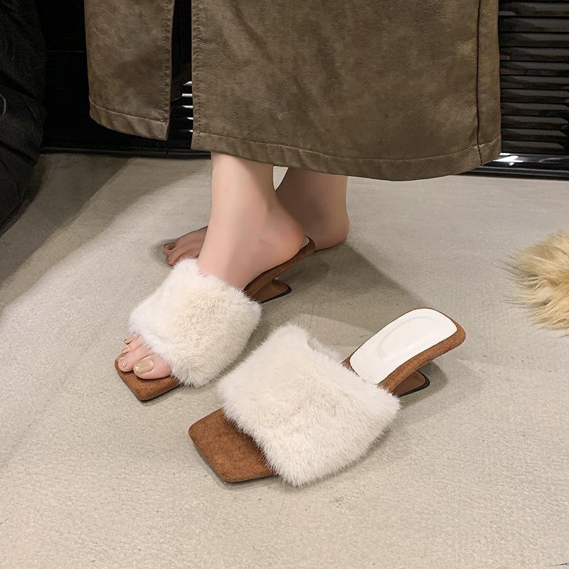 Fluffy Wedge Slide Sandals Product Image