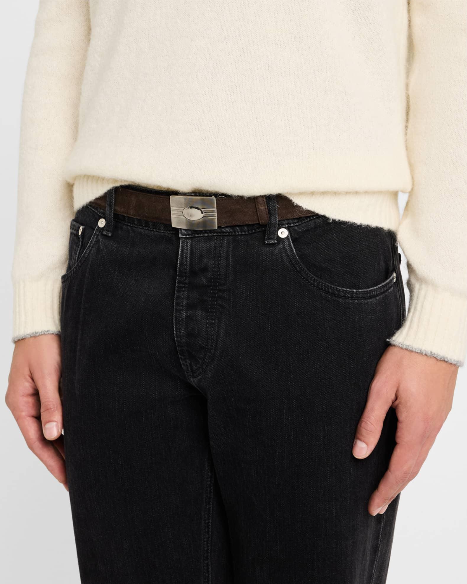 Men's Suede Rectangle-Buckle Belt Product Image