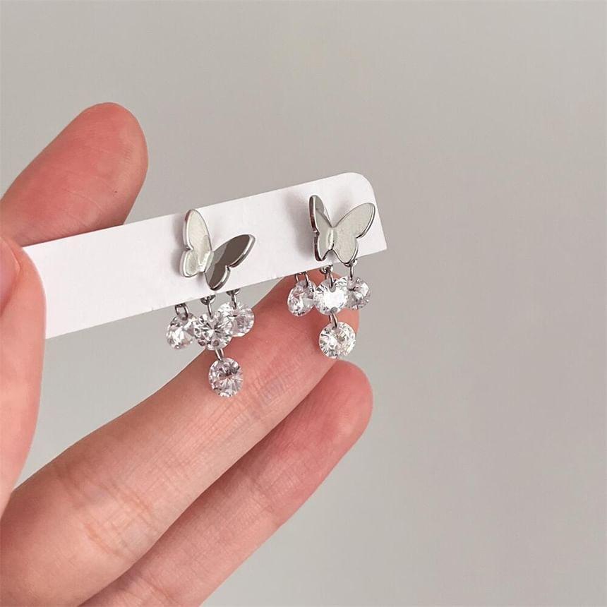 Butterfly Rhinestone Dangle Earrings Product Image