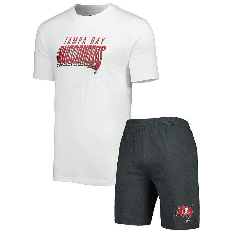 Men's Concepts Sport Charcoal/White Tampa Bay Buccaneers Downfield T-Shirt & Shorts Sleep Set, Size: 2XL Product Image