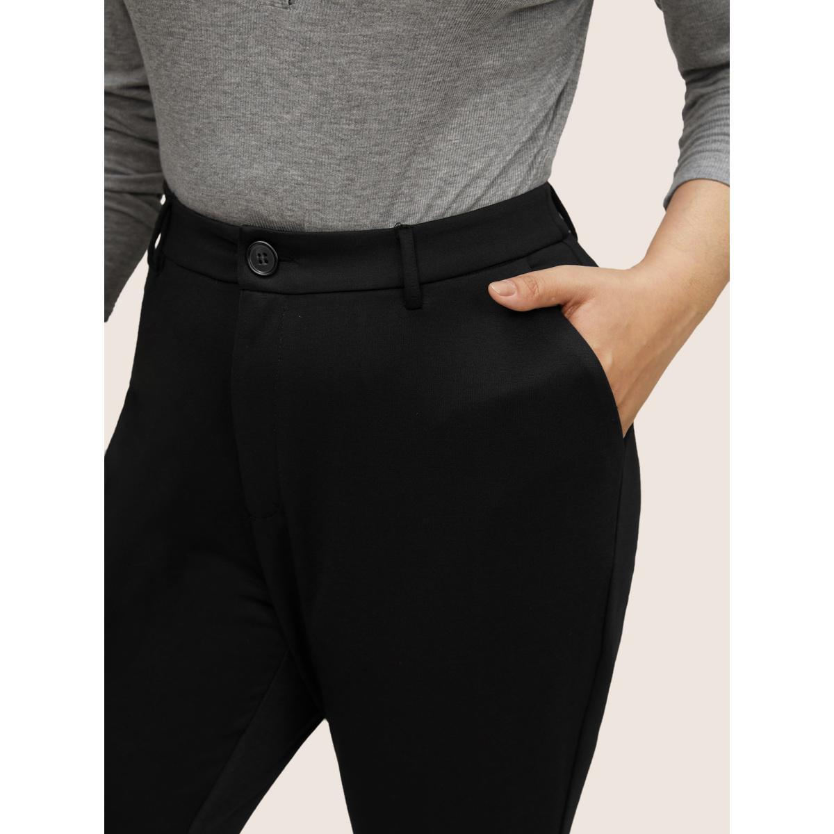 Plus Size Solid High Rise Slant Pocket Flare Leg Pants Women Black At the Office Flare Leg High Rise Work Pants BloomChic 14-16/1X Product Image