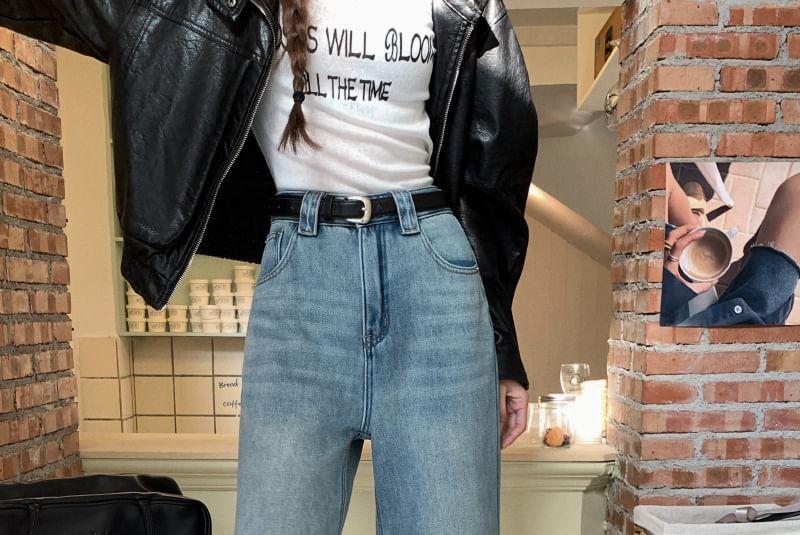 High Waist Washed Cropped Wide Leg Jeans Product Image