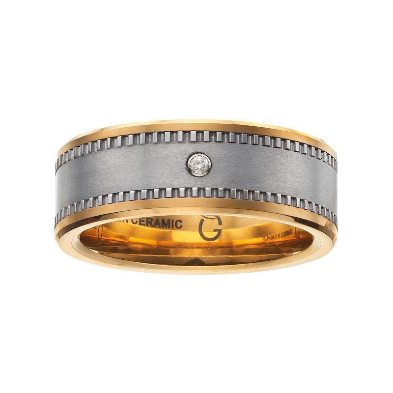 Diamond Accent Stainless Steel & Yellow Ceramic Band - Men, Men's, Size: 12 Product Image