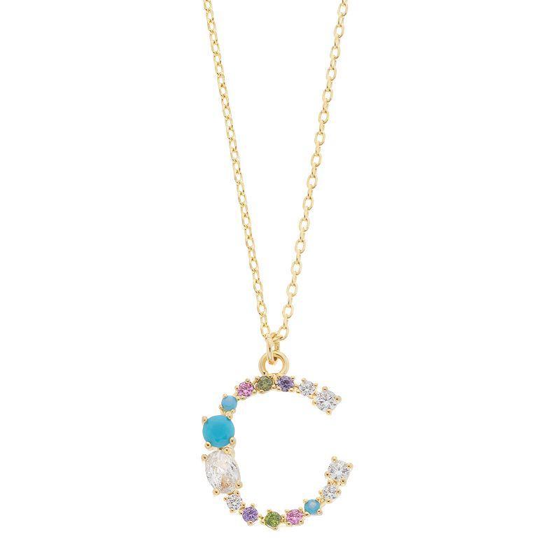 City Luxe Gold Tone Cubic Zirconia Initial Pendant Necklace, Women's, Gold Tone S Product Image