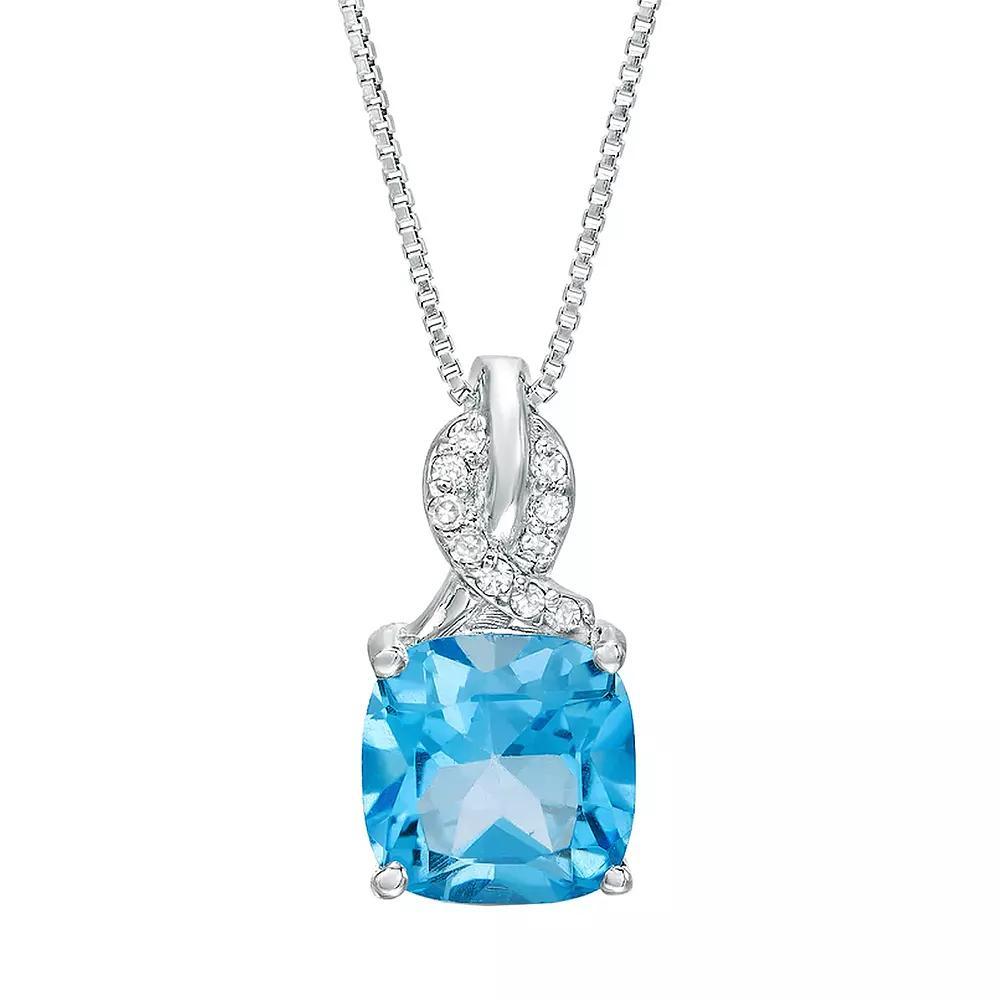Gemminded Sterling Silver Blue Topaz & Diamond Accent Pendant Necklace, Women's, Size: 18" Product Image