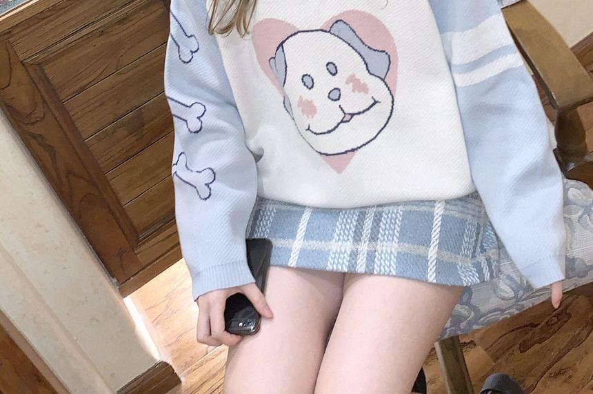 Raglan Sleeve Dog Print Knit Top Product Image