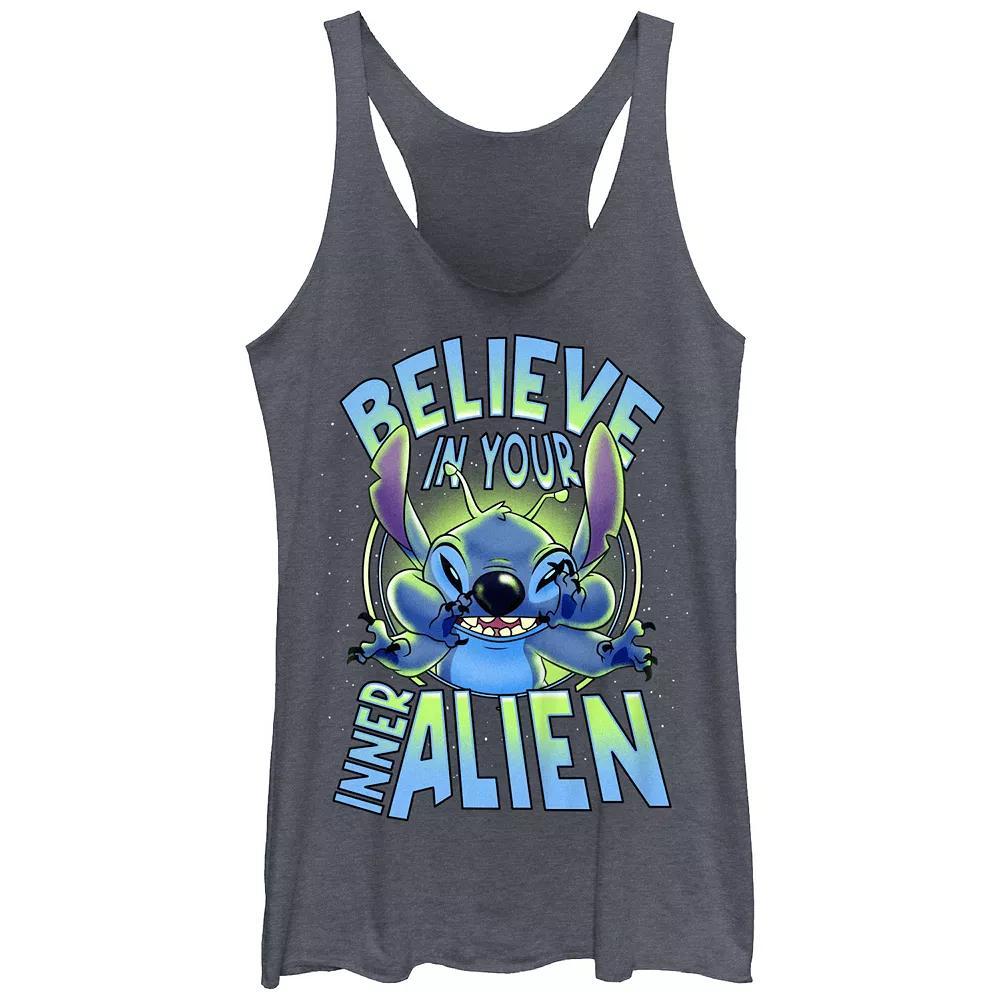 Disney's Lilo & Stitch Women's Believe In Your Inner Alien Stitch Tri-Blend Racerback Tank Top, Girl's, Size: XS, Navy Grey Product Image
