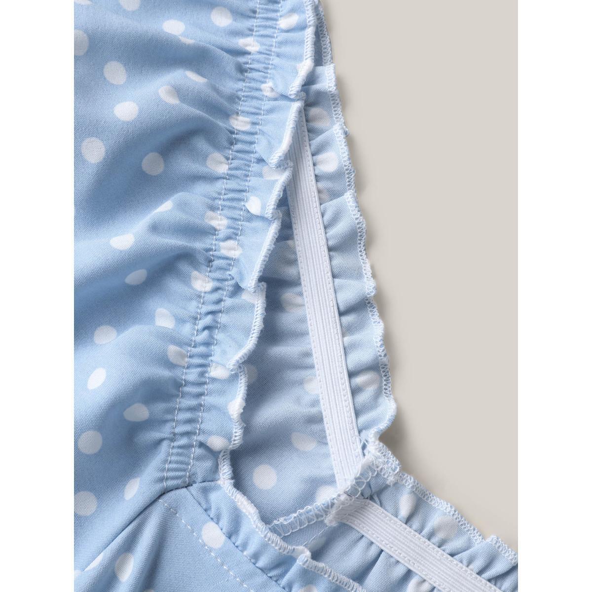 Plus Size Ruffle Trim Polka Dots Pockets Midi Dress LightBlue Women Non Short sleeve Curvy BloomChic 12/L Product Image