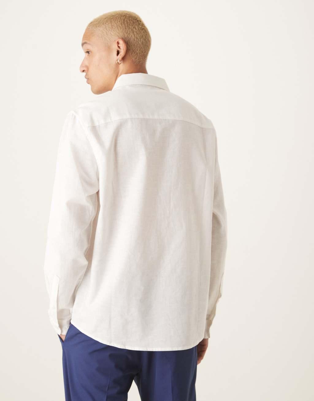 ASOS DESIGN linen blend regular fit dress shirt with penny collar in white Product Image