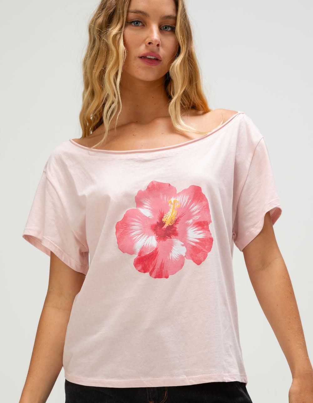 RSQ Womens Off The Shoulder Hibiscus Tee - PINK Product Image