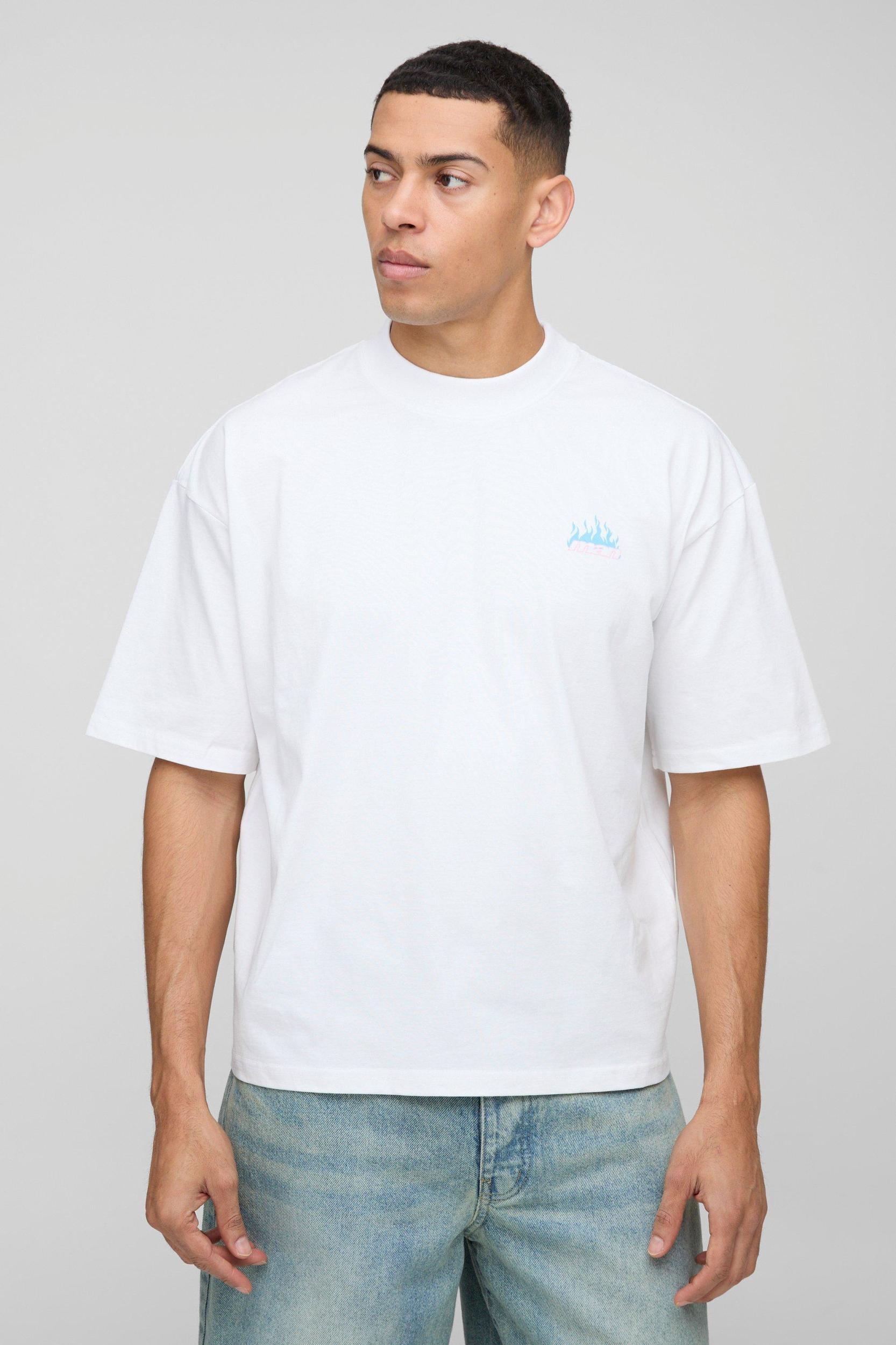 Oversized Extended Neck Man Multi Flame Palm T-Shirt | boohooMAN USA Product Image