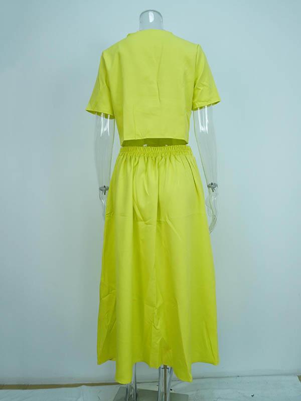 Loose Split-Joint Round-Neck Blouses + A-Line Skirts Two Pieces Set Product Image