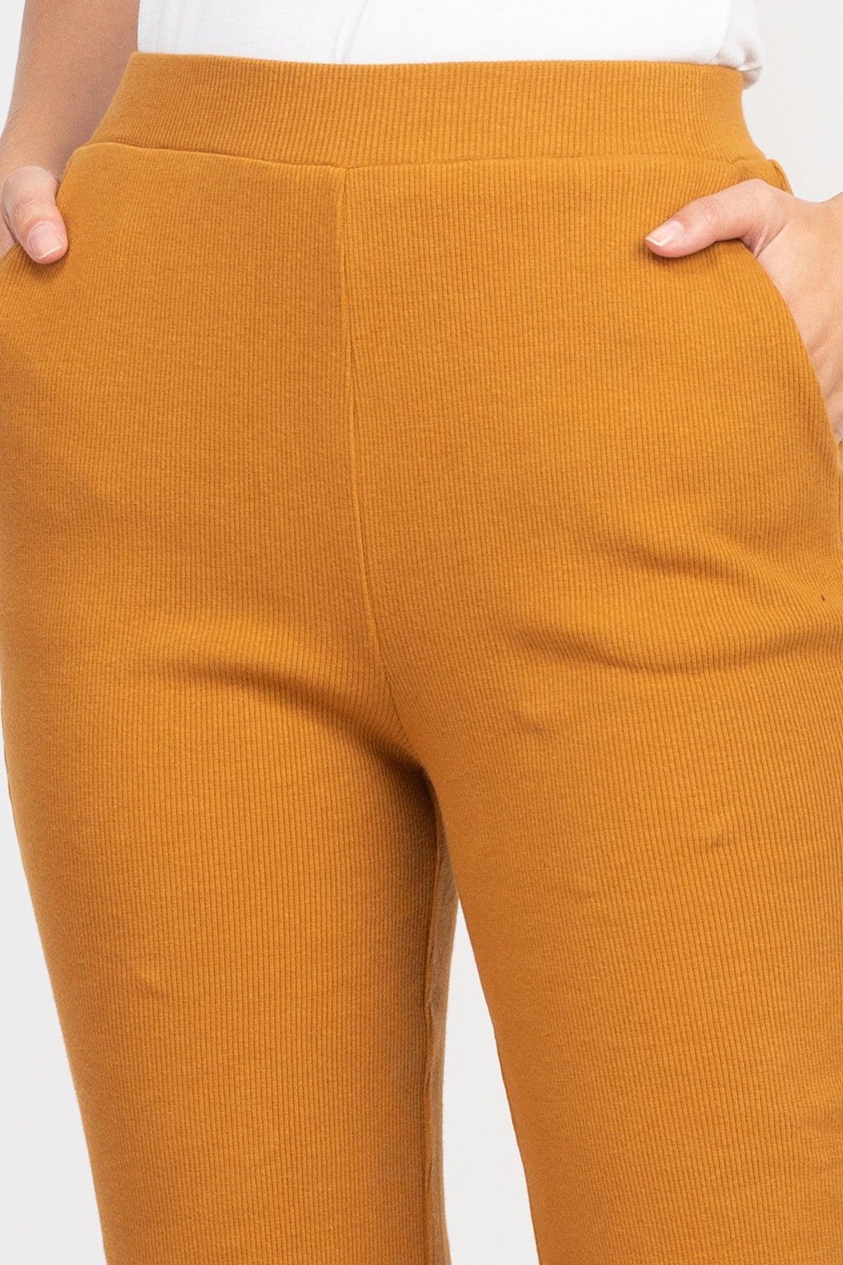 Mustard Ribbed Crop Pants Product Image