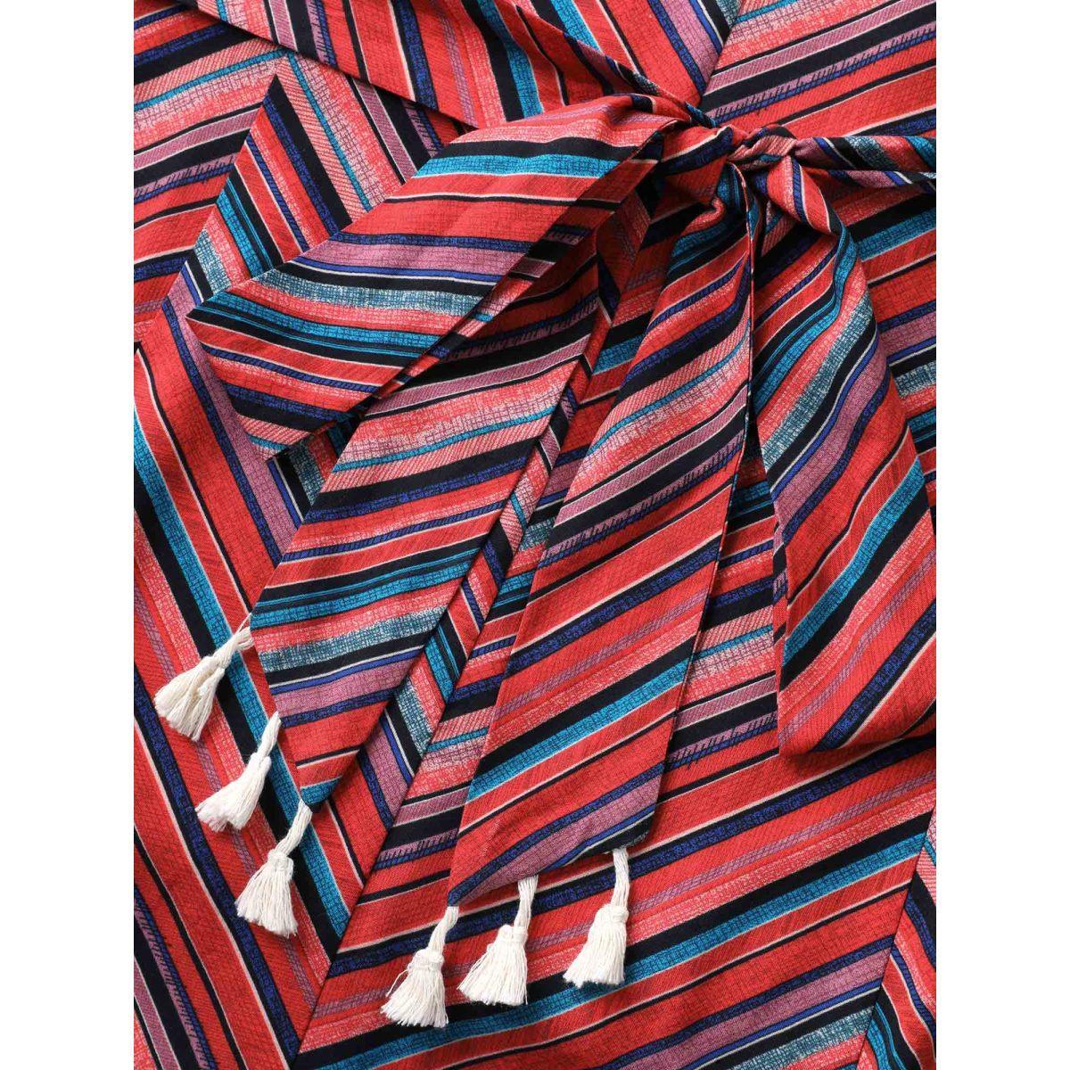 Plus Size Boho Stripe Waist-Tie Cami Midi Dress Rosered Women Heart neckline Sleeveless Curvy BloomChic 10/M Product Image