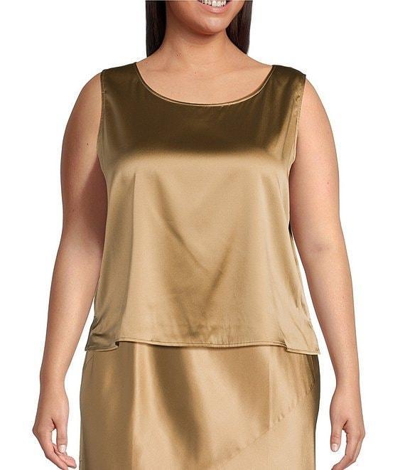 Eileen Fisher Plus Size Stretch Silk Charmeuse Boat Neck Sleeveless Shell Top Product Image