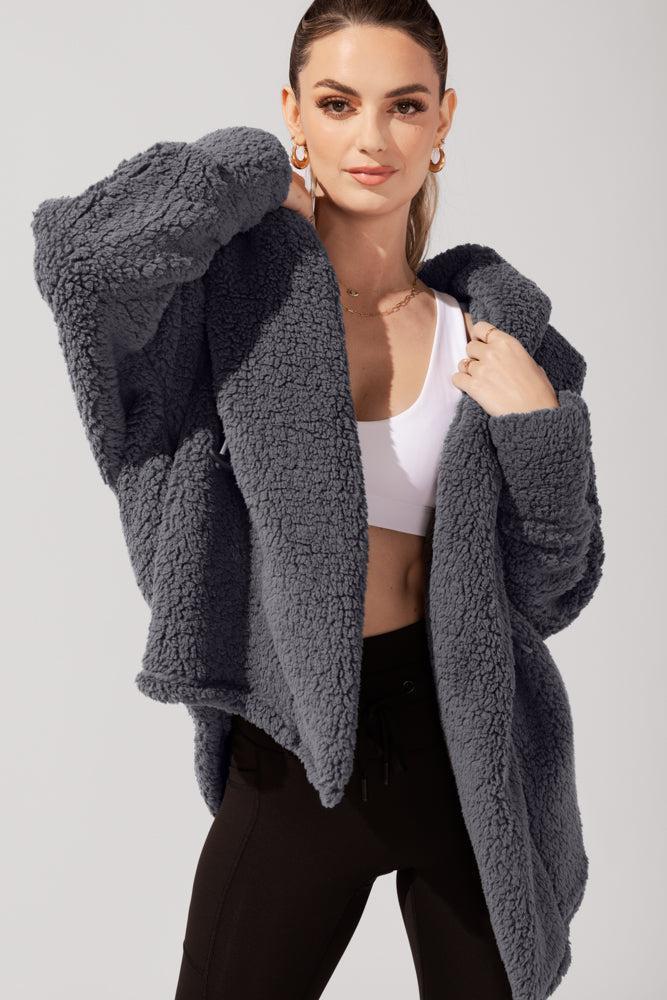 Faux Sherpa Cocoon Coat - Cool Grey Product Image