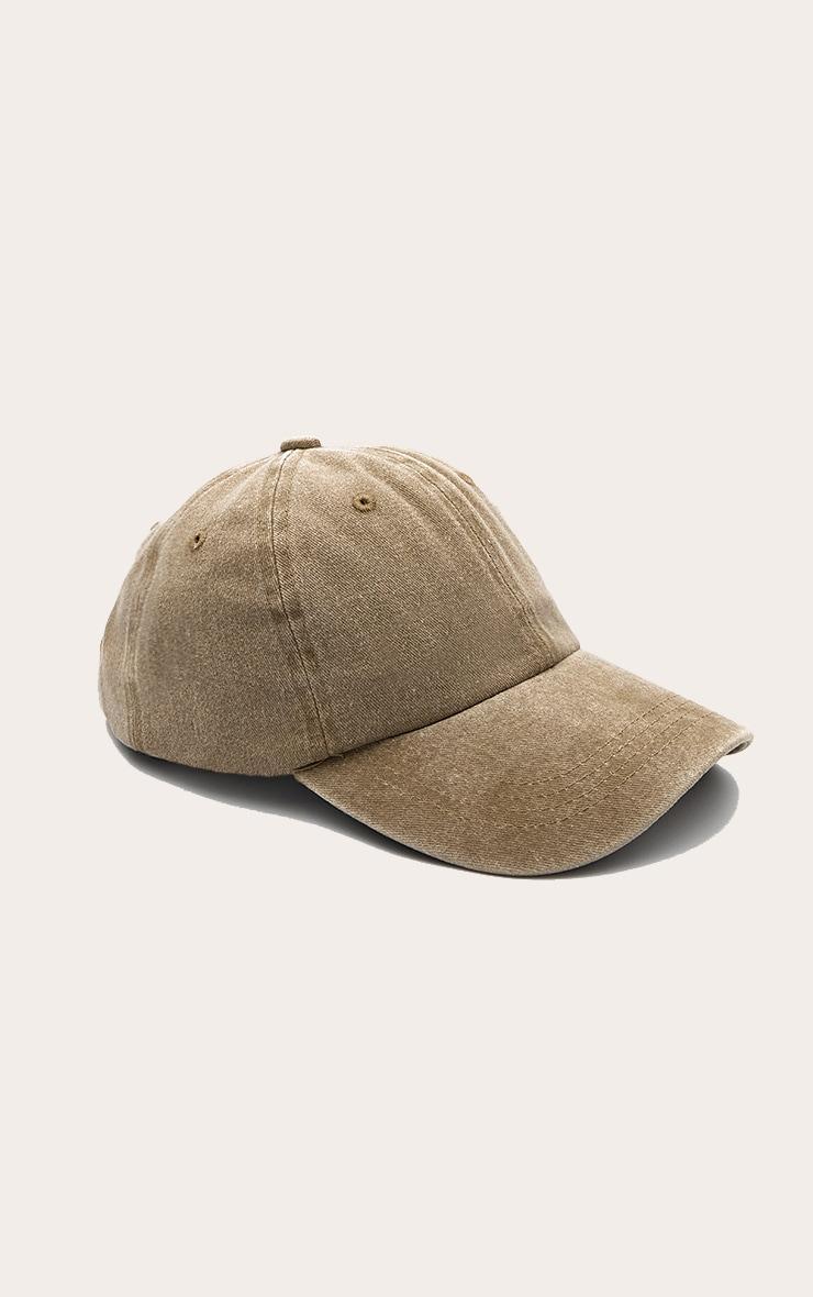PRETTYLITTLETHING Olive Washed Denim Cap Product Image