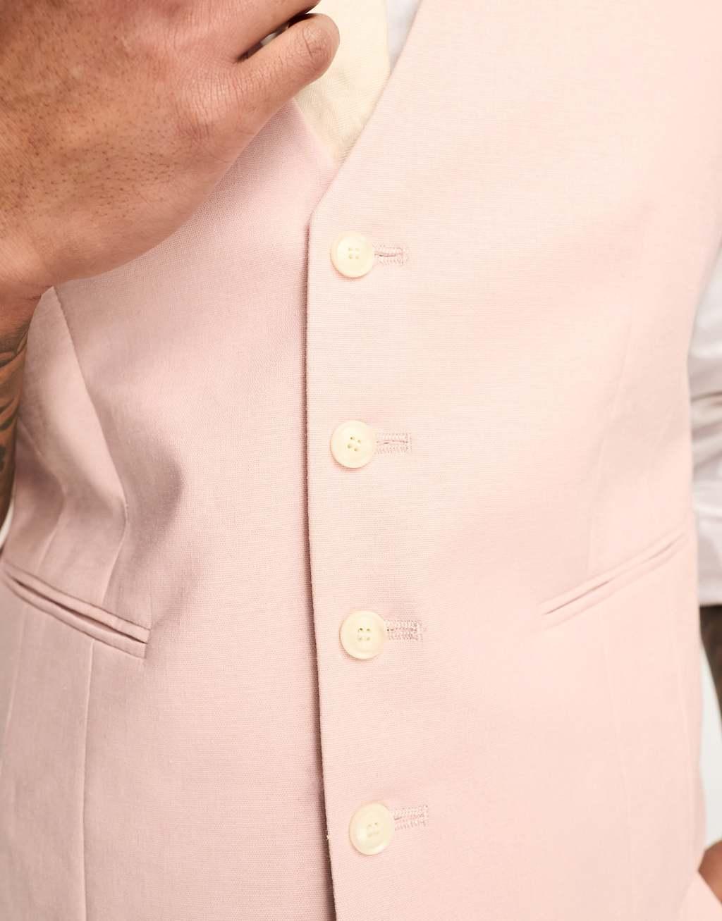 ASOS DESIGN super skinny linen mix vest in pastel pink Product Image
