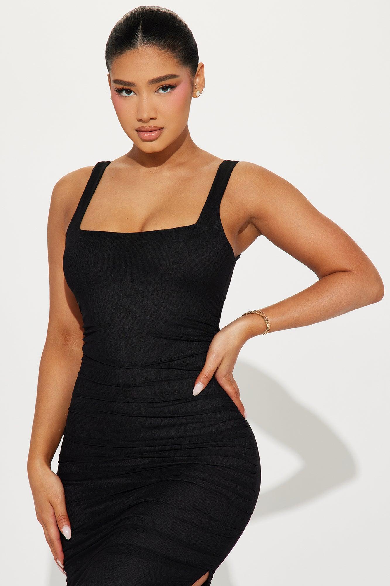 Shaila Doubled Lined Midi Dress - Black Product Image