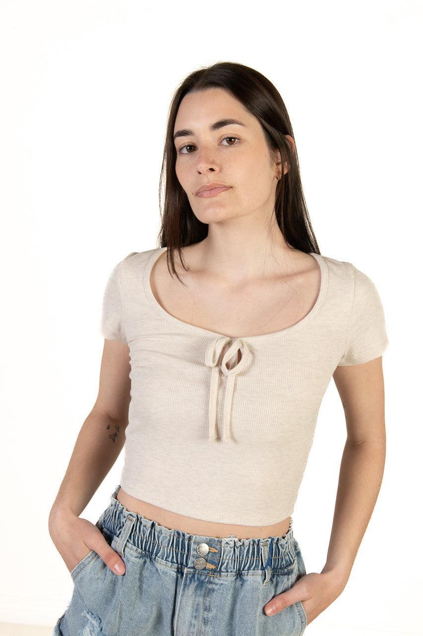 White Tie Front Ribbed Tee Product Image