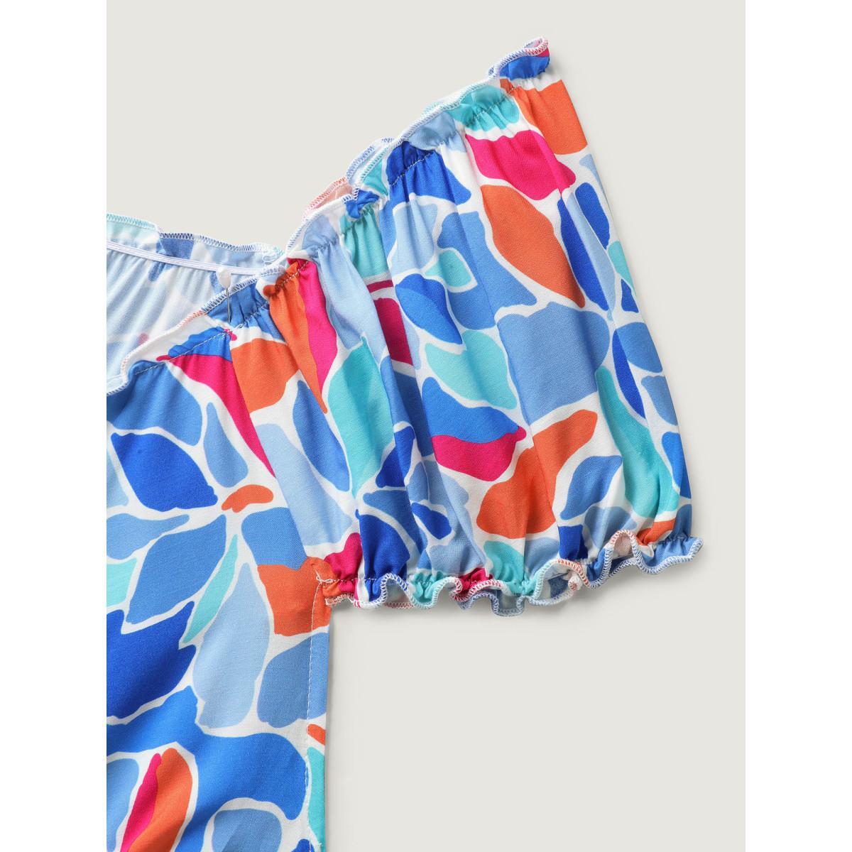 Plus Size Floral Abstract Shirred Waist Midi Dress Bluepurple Women V-neck Cap Sleeve Curvy BloomChic 14-16/1X Product Image