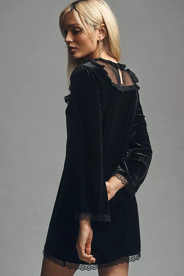Maeve Long-Sleeve Mesh Velvet Mini Dress Product Image