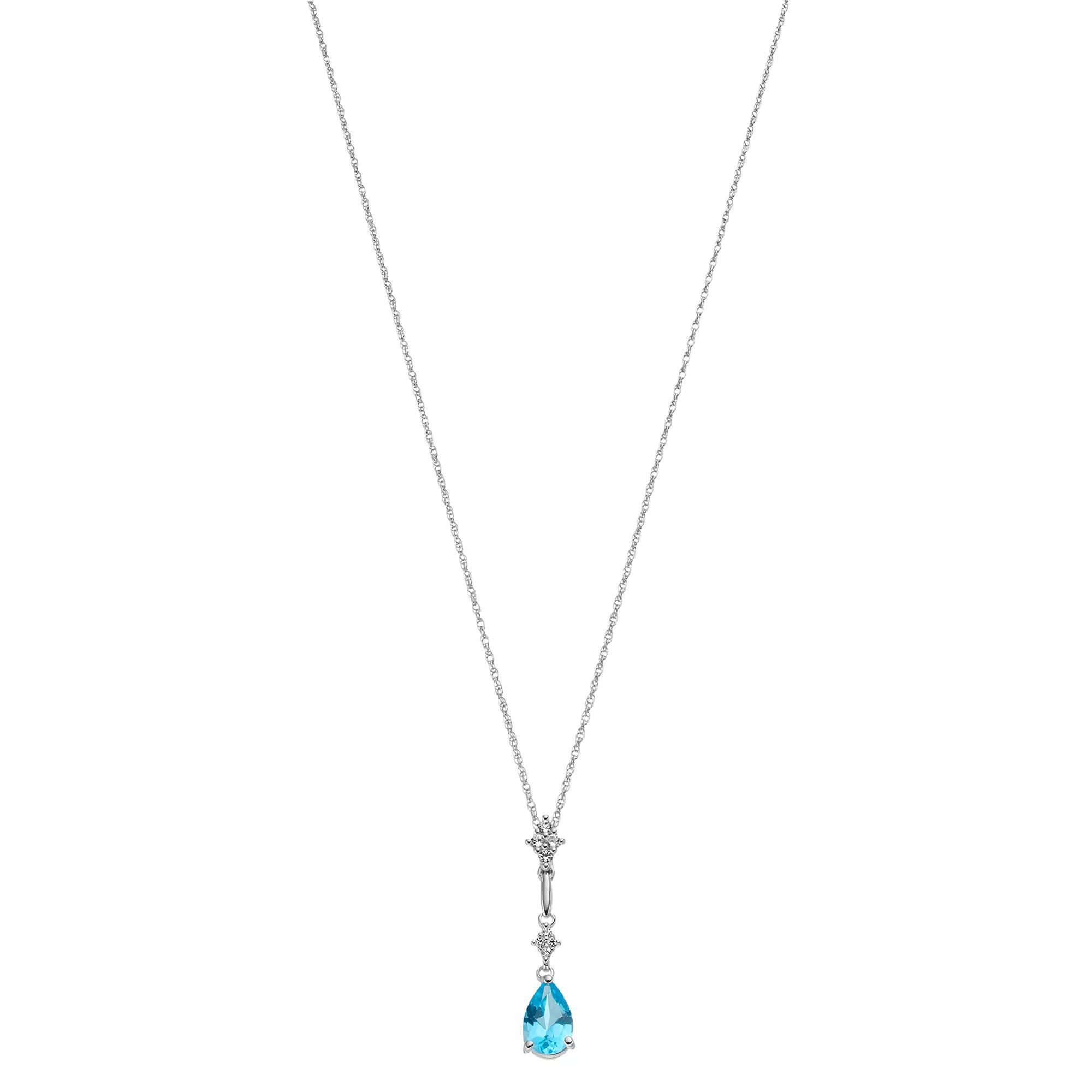 Sterling Silver Genuine Blue Topaz & Lab-Created White Sapphire Pendant Drop Necklace, Women's, Size: 18" Product Image