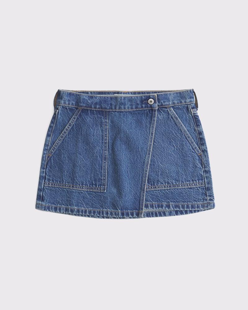 Mid Rise Denim Wrap Mini Skirt Product Image