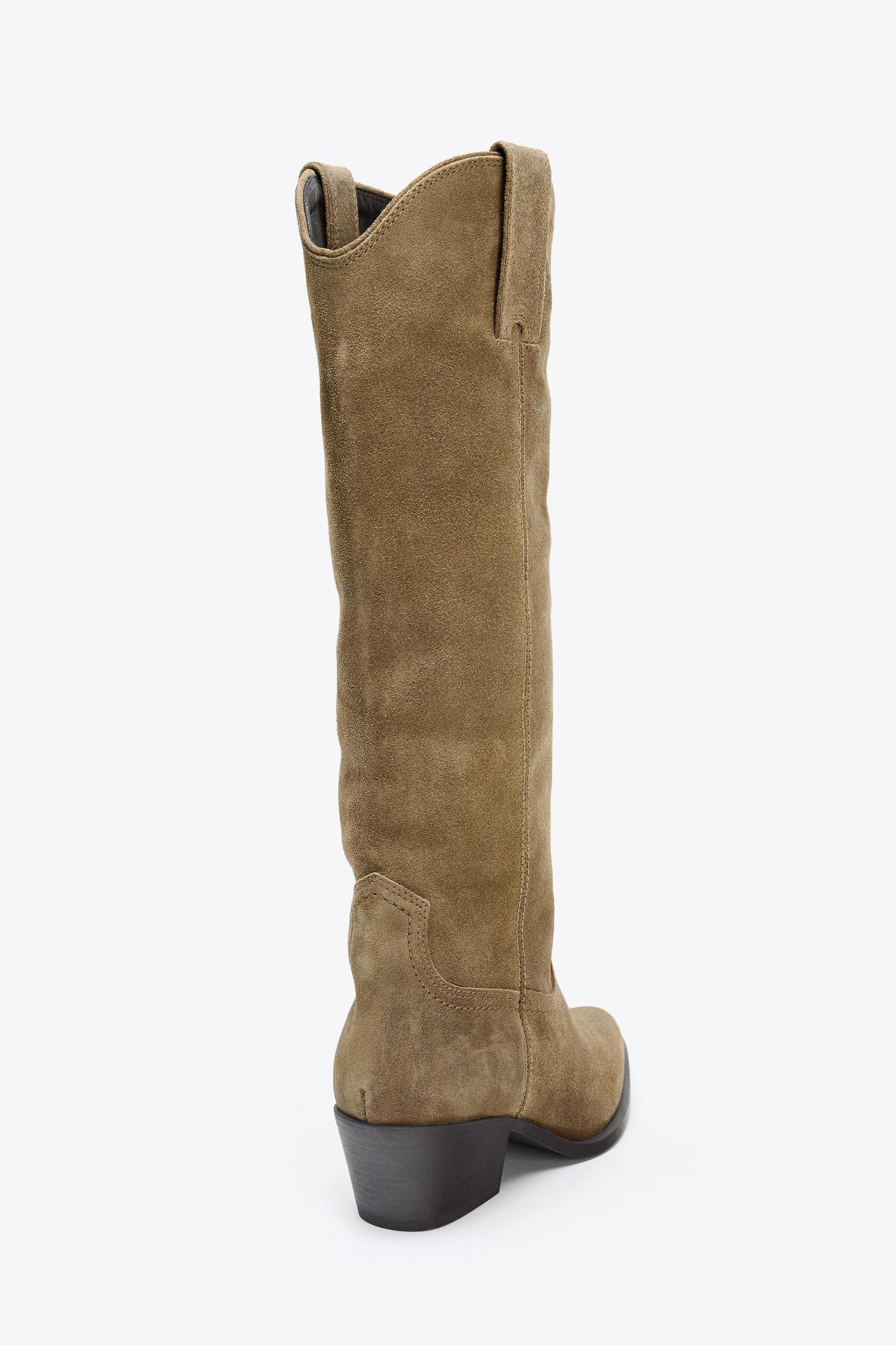 SPLIT LEATHER HIGH-HEELED BOOTS Product Image
