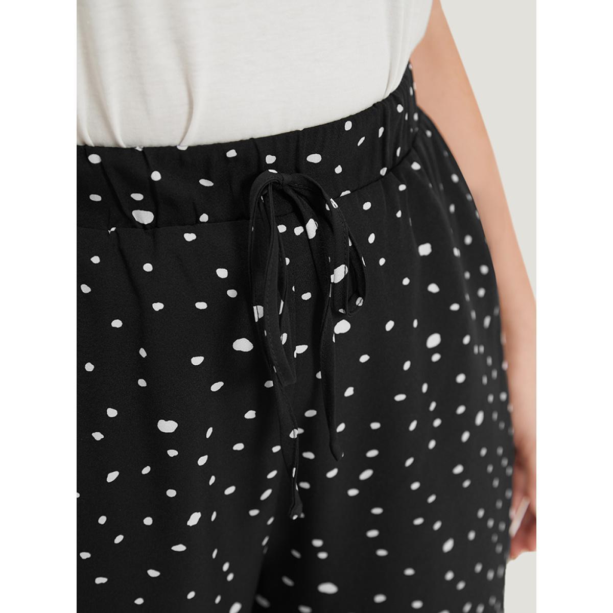 Plus Size Polka Dot Drawstring Pocket Split Hem Pants Women Black Elegant High Rise Dailywear Pants BloomChic 28/5X Product Image