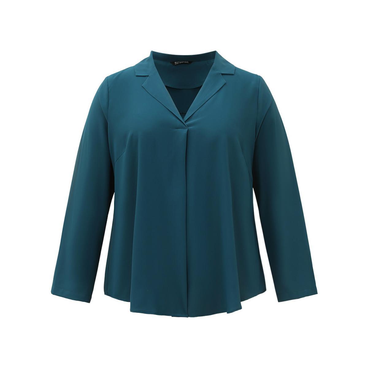 Plus Size Aegean Solid Shirt Collar Plicated Detail Blouse Women Office Long Sleeve Shirt collar Work Blouses BloomChic 22-24/3X Product Image