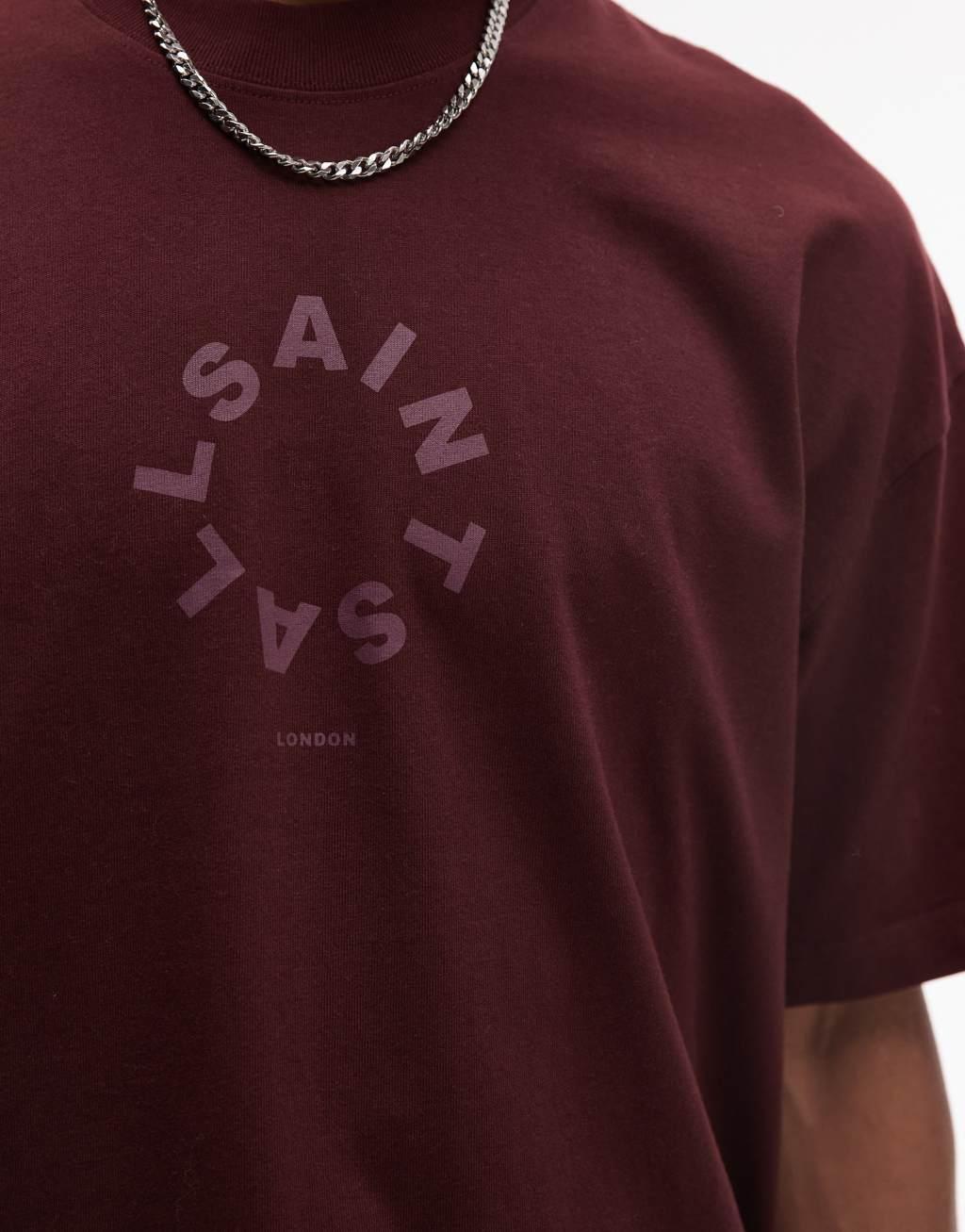 AllSaints Tierra oversized t-shirt in deep red Product Image