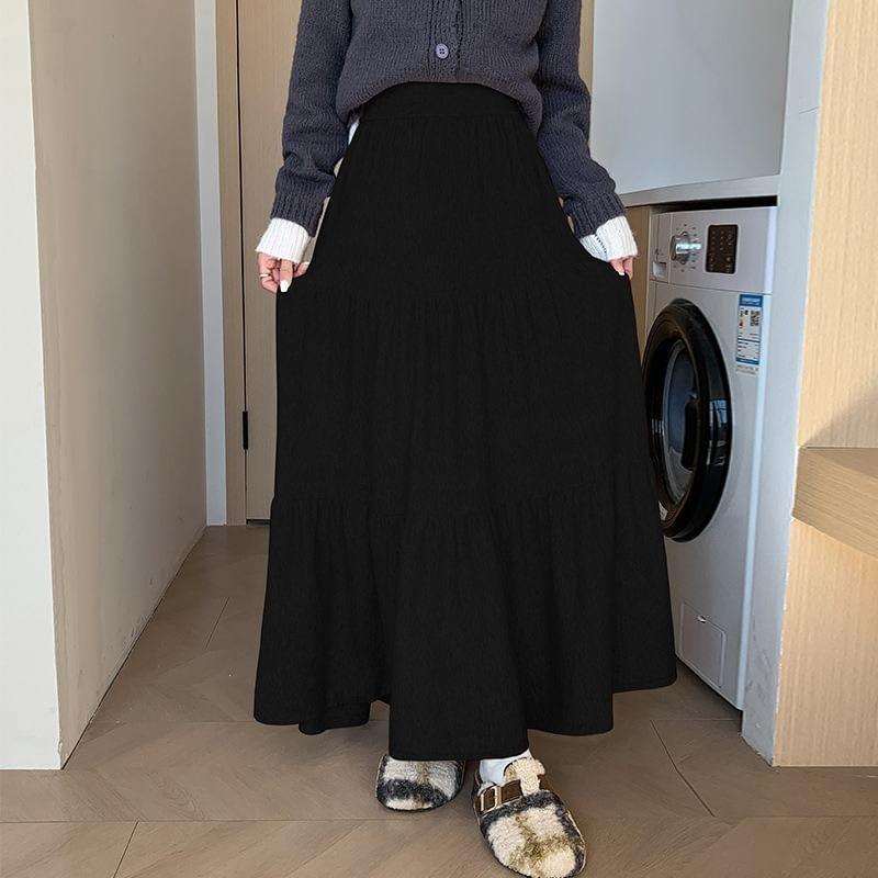 High Rise Tiered Midi A-Line Skirt Product Image