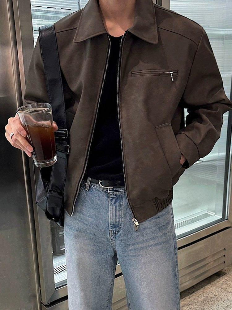 RT No. 11364 BROWN ZIP-UP LEATHER JK Product Image