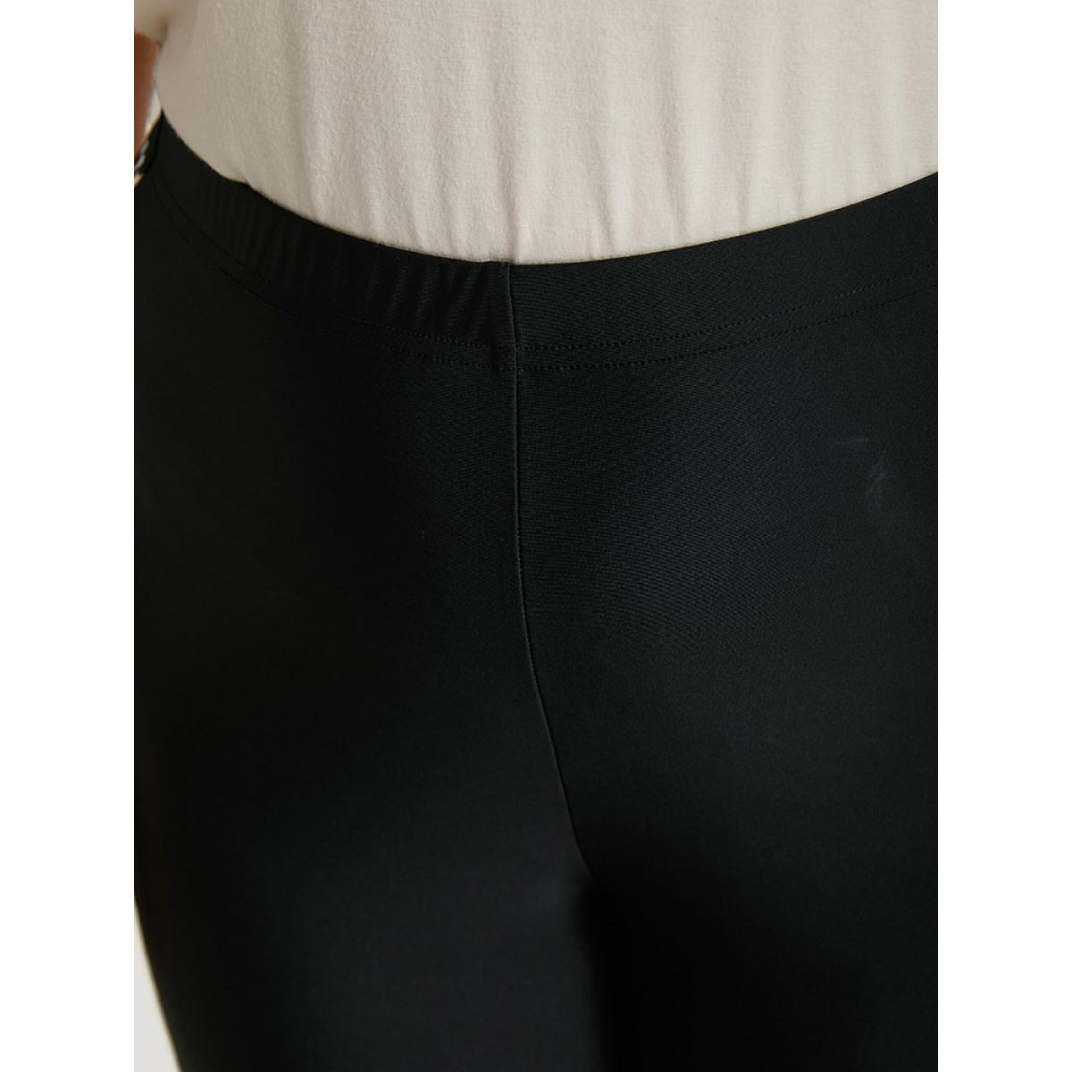Plus Size Floral Print Elastic Waist High Rise Patchwork Leggings Women Black Elegant High stretch Skinny High Rise Dailywear Leggings BloomChic 14-16/1X Product Image