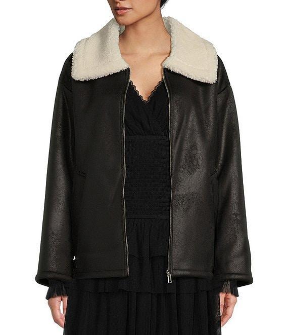 C&V Chelsea & Violet Zip-Front Sherpa Collar & Faux Suede Jacket Product Image