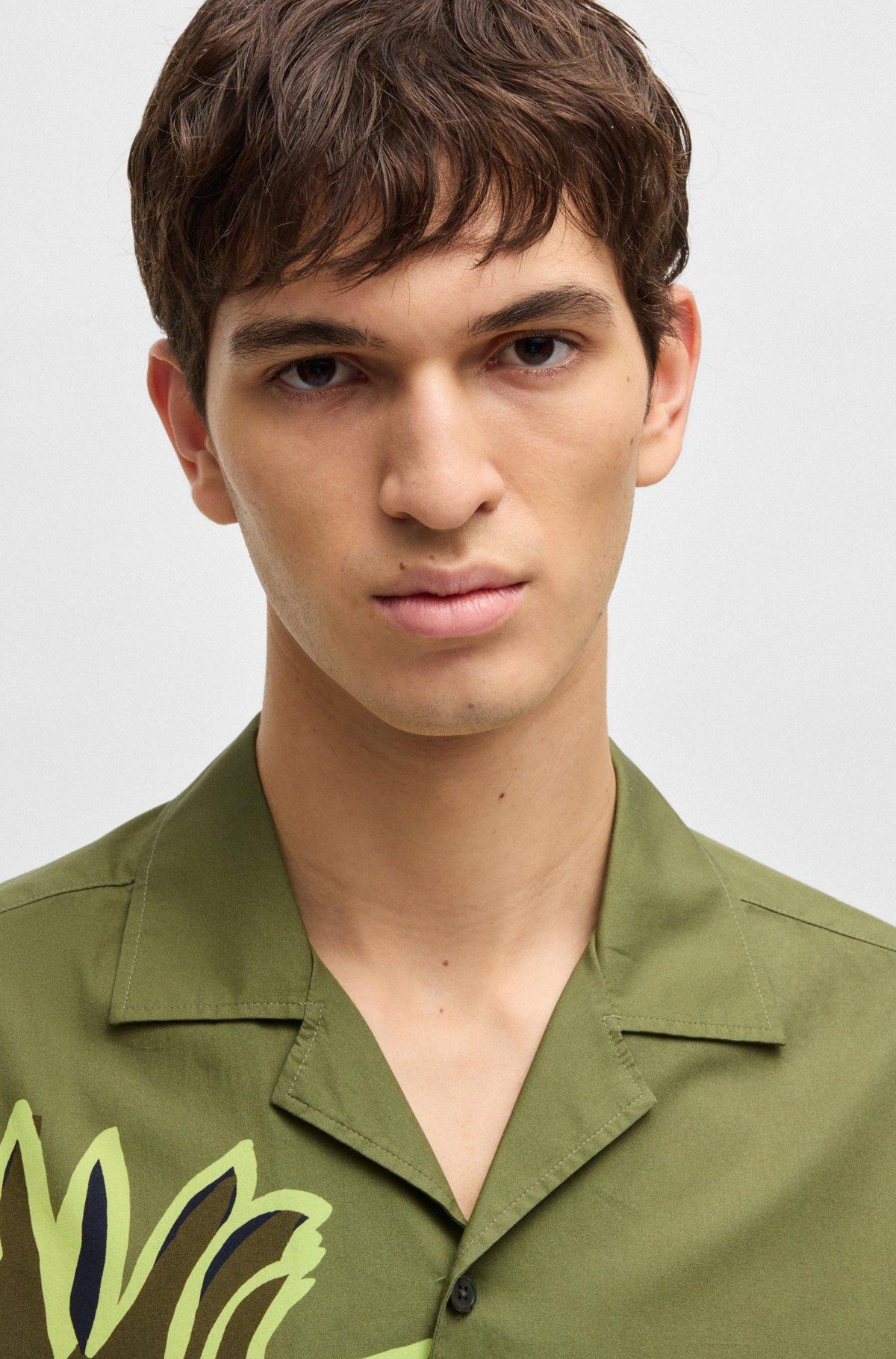 BOSS - Relaxed-fit shirt in Italian-made floral-print cotton - Green Product Image