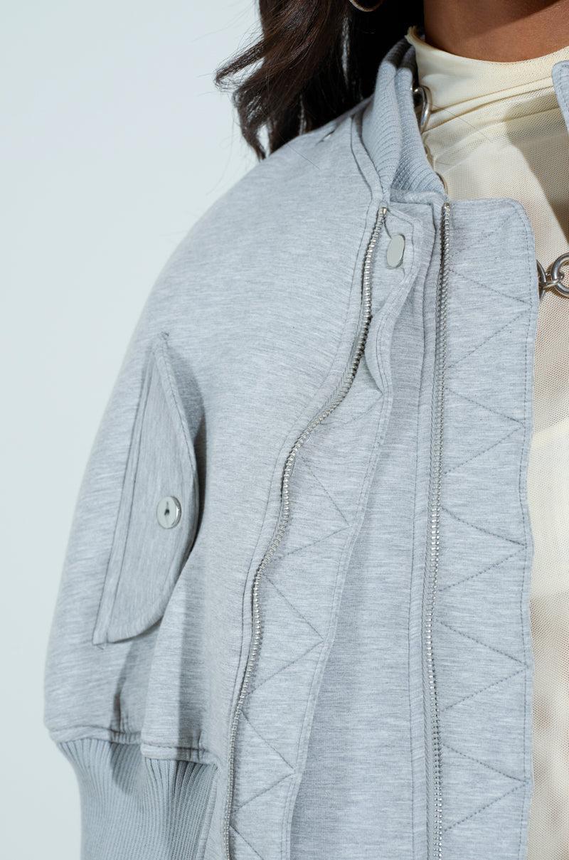 LYNX LAYERED BOMBER JACKET IN HEATHER GREY Product Image