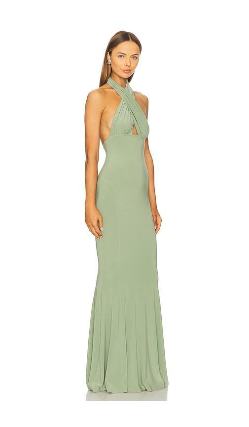 NORMA KAMALI Cross Halter Fishtail Gown Dress In Green Product Image