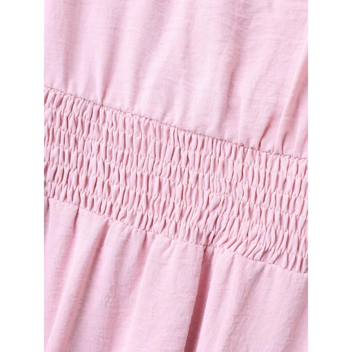 Plus Size Shirred Waist Tiered Hem Milkmaid Dress Blush Women Round Neck Cap Sleeve Curvy BloomChic 18-20/2X Product Image