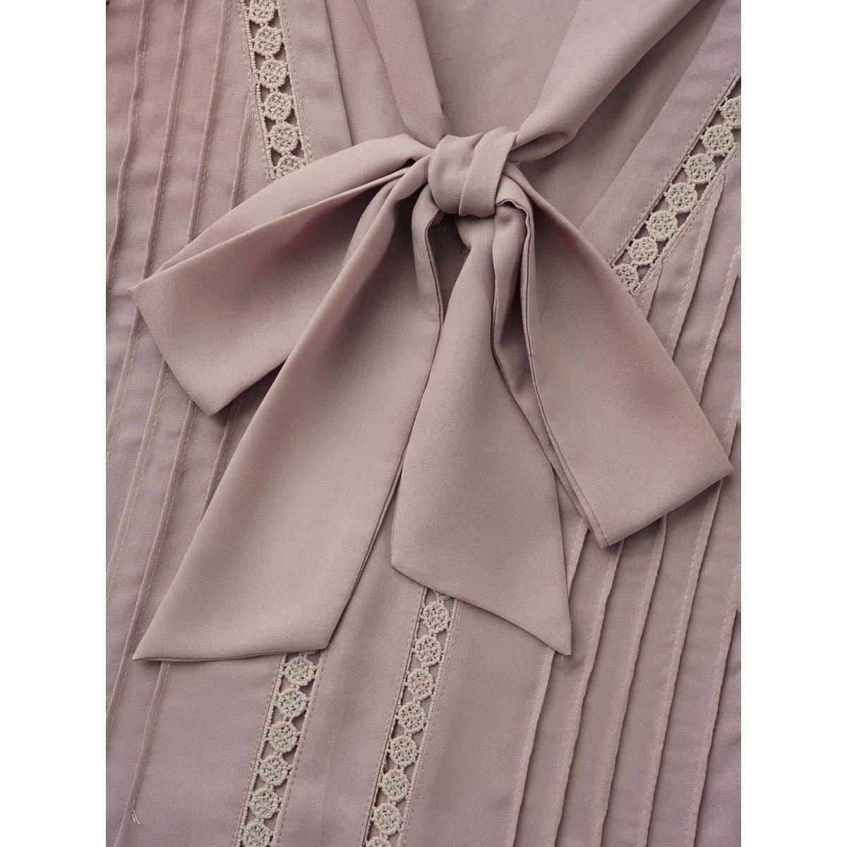 Plus Size Dirtypink Ribbon Tied Collar Ruffles Lantern Sleeve Blouse Women Elegant Long Sleeve Ribbon-tied collar Everyday Blouses BloomChic 26/4X Product Image