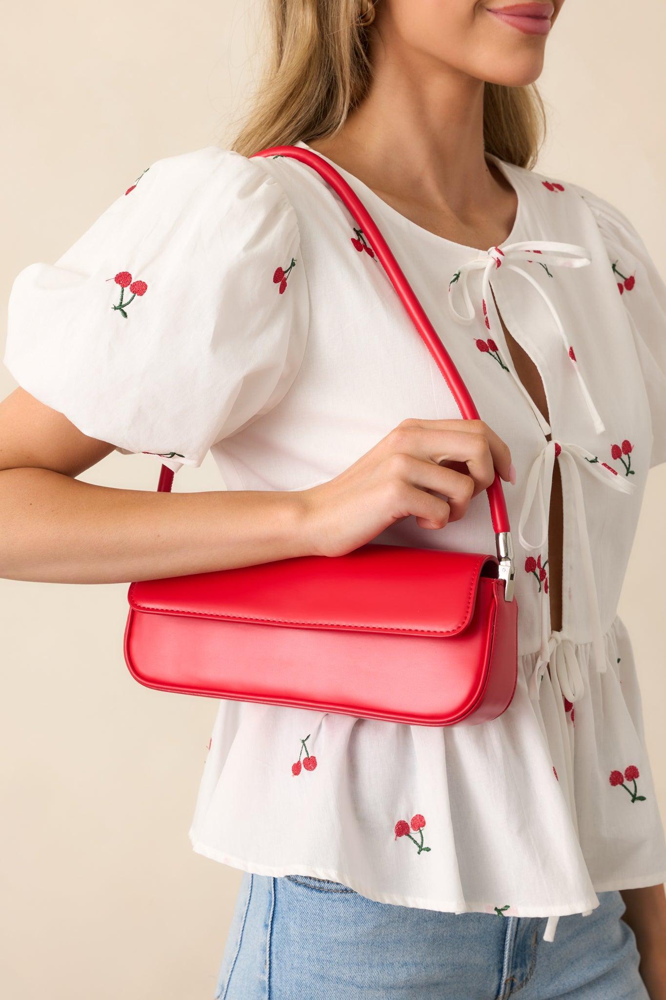New York Nights Red Faux Leather Baguette Handbag Product Image