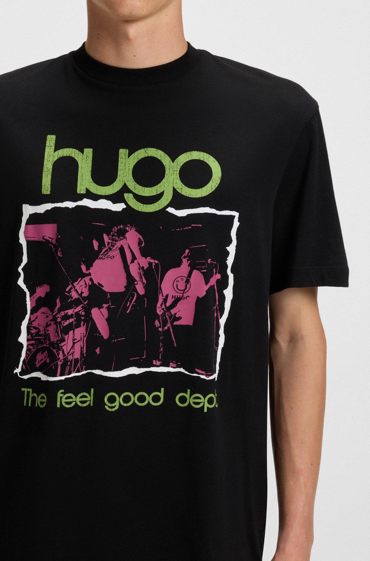 HUGO - Cotton-jersey T-shirt with music-inspired artwork - Black Product Image
