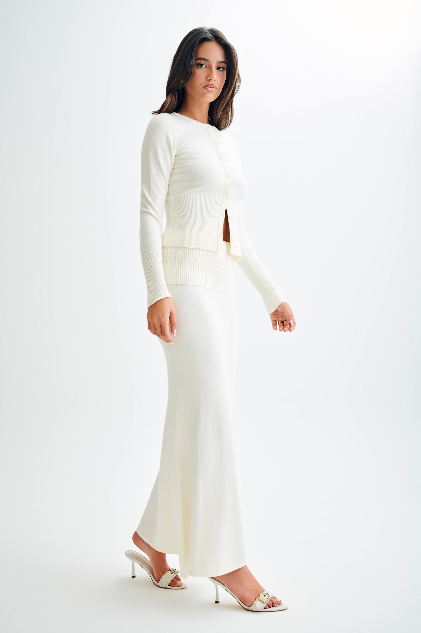 Reese Fitted Knit Cardigan - Ivory Product Image