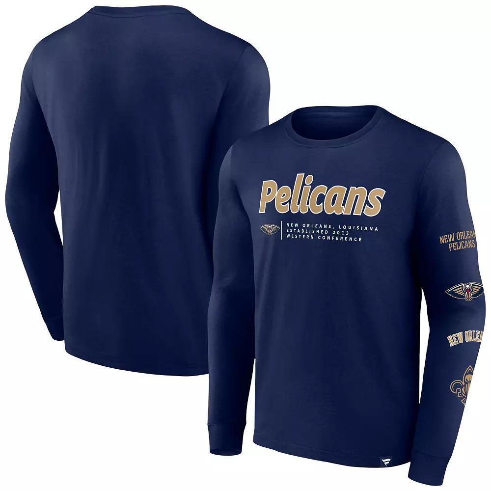 Men's Fanatics Branded Navy New Orleans Pelicans Baseline Long Sleeve T-Shirt, Size: Large, Blue Product Image